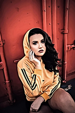 Woman wearing orange hoodie