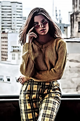 Woman wearing yellow sweatshirt