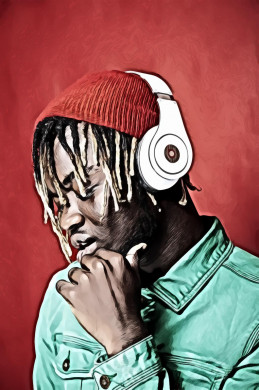 Man in green dress shirt and red beanie