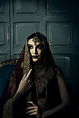 Portrait of woman wearing red sari