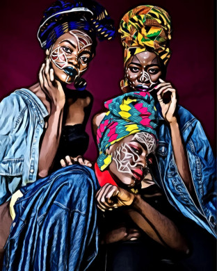 Three woman with face paintings