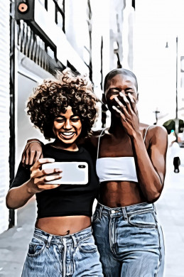 Two female standing near building structure