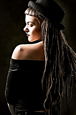 Woman in black off shoulder top