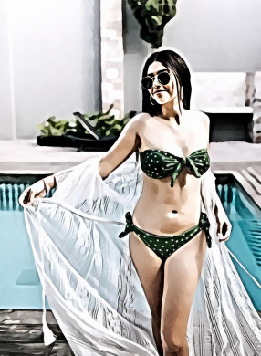 Woman in green bikini set