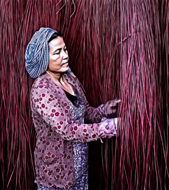 Woman standing near strings