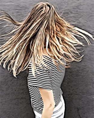 Woman wearing black and white stripe blouse