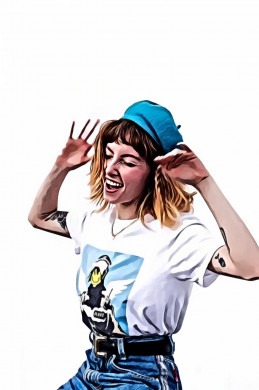 Women wearing a blue hat