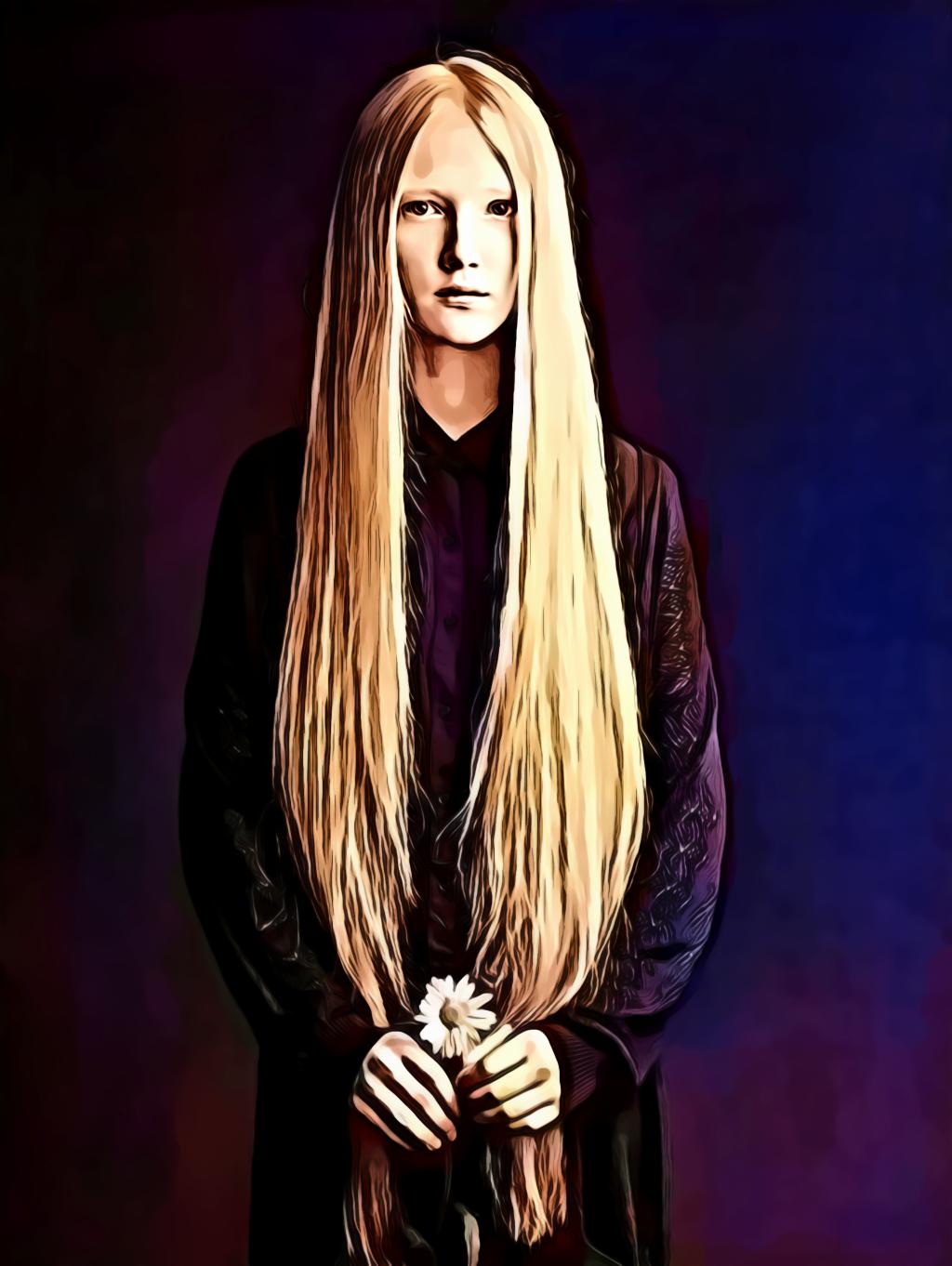 Albino girl with long hair