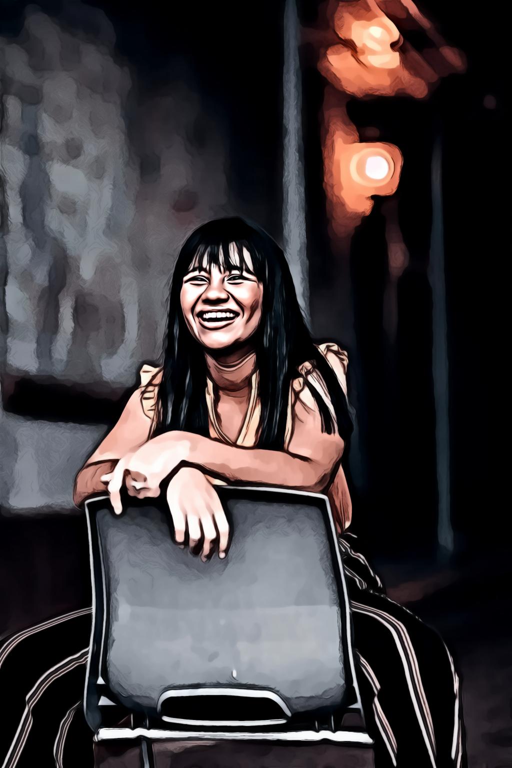 Woman Sitting on Gray Plastic Chair