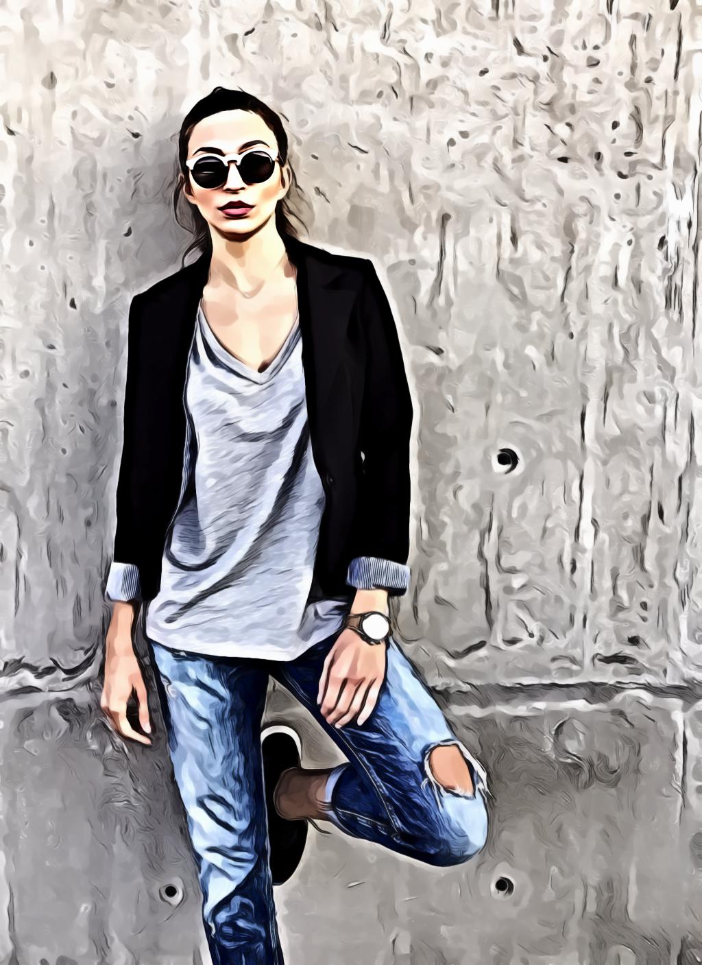 Woman Wearing Sunglasses Leaning on Concrete Wall With Left Toe on Wall