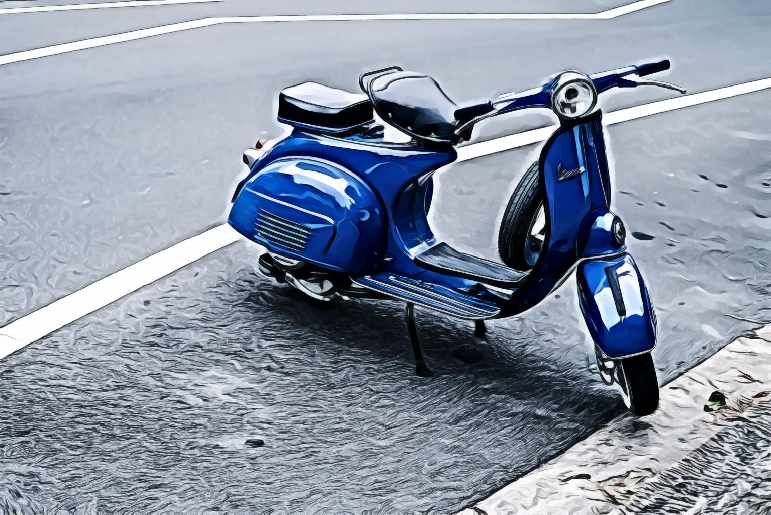 Parked Blue Motor Scooter