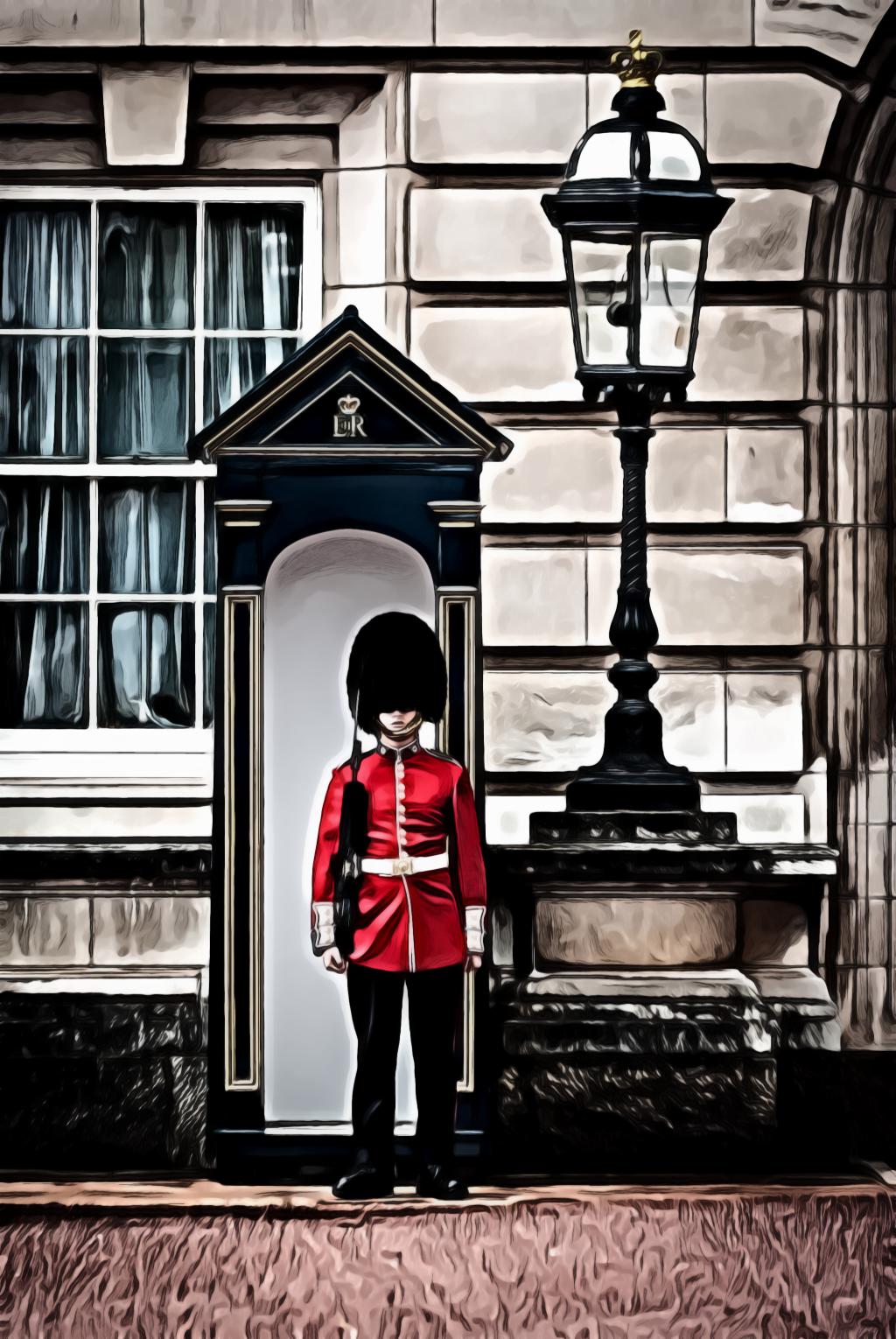 Royal Guard Standing Near Lamp Post
