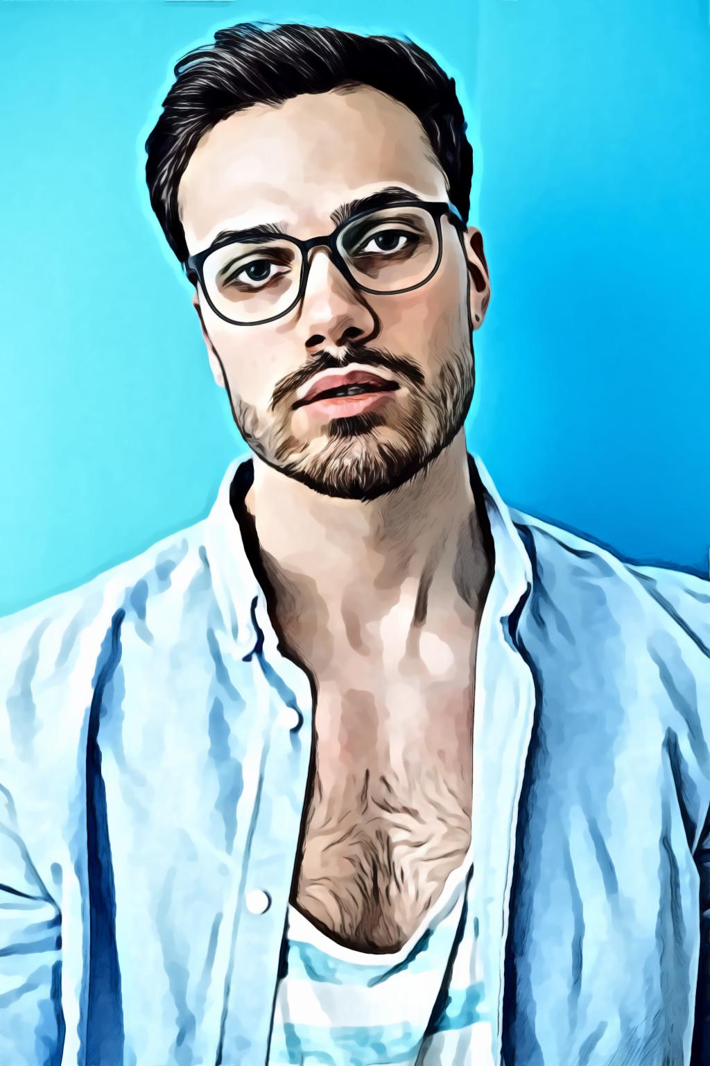 Man in Black Framed Eyeglasses and Blue Button-up Shirt