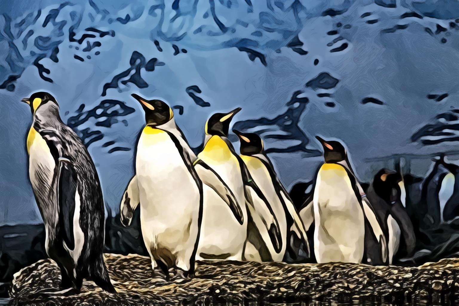Penguins Walking on Brown Surface