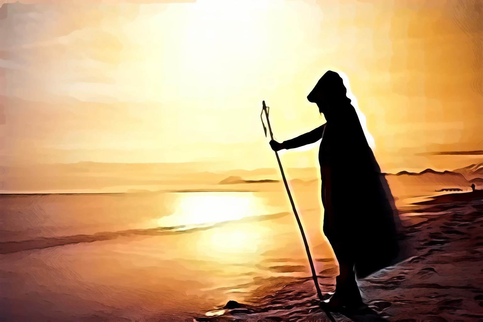 Silhouette of person standing near calm sea